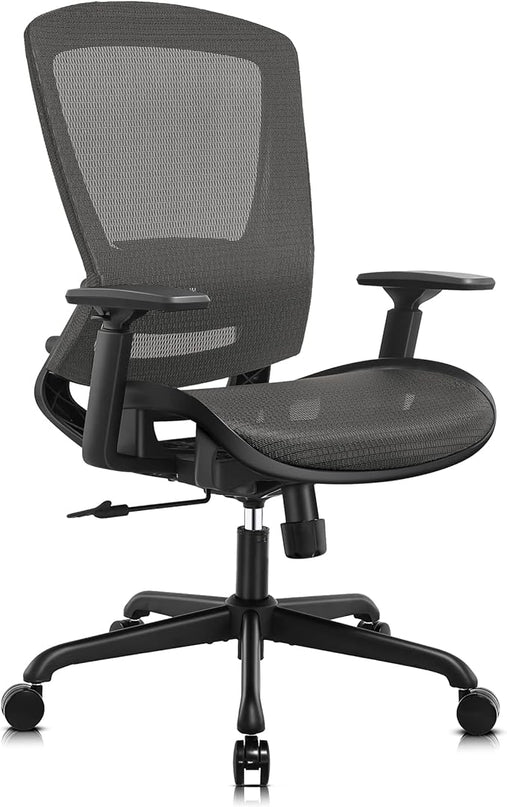 Mesh Office Chair,Ergonomic Computer Desk Chair,Sturdy Task Chair- Adjustable Lumbar Support & Armrests,Tilt Function,Comfort Wide Seat,Swivel Home Office Chair (Grey) - LeafyLoom