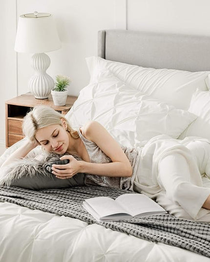 Bedsure Full Size Comforter Sets - Bedding Sets Full 7 Pieces, Bed in a Bag Ivory Bed Sets with Comforter, Sheets, Pillowcases & Shams, Adult & Kids Bedding - LeafyLoom