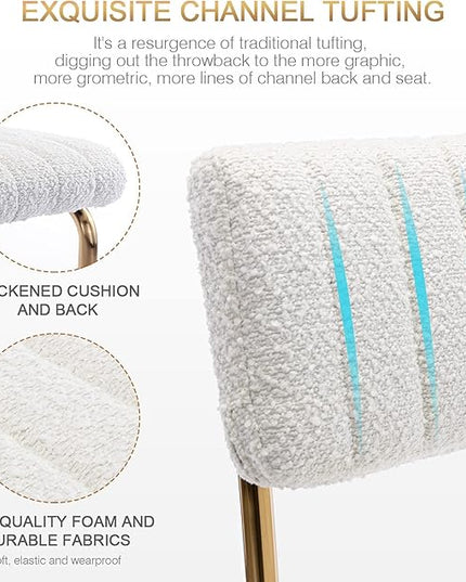 Zesthouse Mid Century Dining Chairs Set of 4, White Boucle Dining Room Chairs with Gold Legs, Upholstered Armless Accent Chairs Side Chairs for Living Room - LeafyLoom