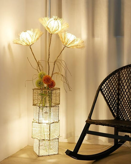 Modern Decorative Rattan Floor Lamp: Pastoral Hand-Woven Flower Night Light - Creative Standing Smart Corner Lamp for Reading Living Room Bedroom Tea Room Club Office Sofa Side - LeafyLoom