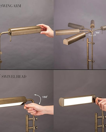 O'Bright Aurora LED Pharmacy Desk Lamp - Swing Arm, Industrial Design for Reading, Crafting, Work,10W LED, Adjustable Height 18.5-24.5 inches - Ideal for Living Room, Bedside, Office - Antique Brass - LeafyLoom