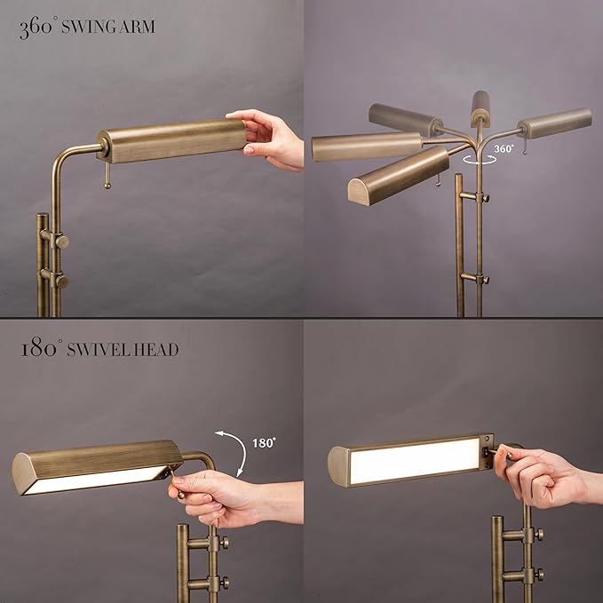 O'Bright Aurora LED Pharmacy Desk Lamp - Swing Arm, Industrial Design for Reading, Crafting, Work,10W LED, Adjustable Height 18.5-24.5 inches - Ideal for Living Room, Bedside, Office - Antique Brass - LeafyLoom