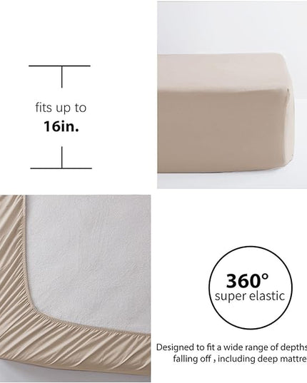 Anluoer King Comforter Set 7 Piece, Oatmeal Bed in a Bag with Sheets, All Season Ruffle Shabby Chic Bedding Sets with 1 Comforter, 2 Pillow Shams, 2 Pillowcases, 1 Flat Sheet, 1 Fitted Sheet - LeafyLoom