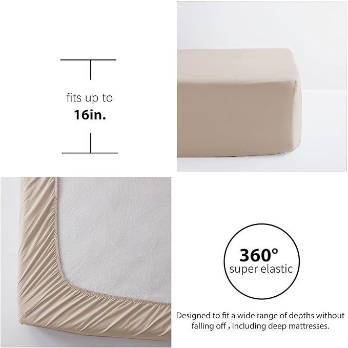 Anluoer King Comforter Set 7 Piece, Oatmeal Bed in a Bag with Sheets, All Season Ruffle Shabby Chic Bedding Sets with 1 Comforter, 2 Pillow Shams, 2 Pillowcases, 1 Flat Sheet, 1 Fitted Sheet - LeafyLoom