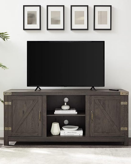 Walker Edison Larae Modern Farmhouse Barn Door Stand for TVs up to 65 Inches, Without Fireplace, Sable Grey - LeafyLoom