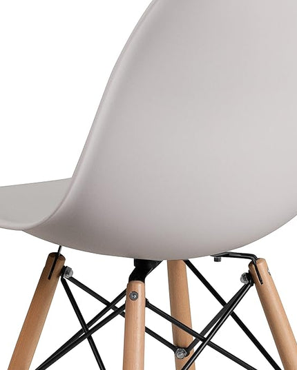 Flash Furniture Elon Series Plastic Modern Dining Chairs with Wooden Legs, Mid-Century Side Chairs for Dining Rooms and Offices, Set of 2, White - LeafyLoom