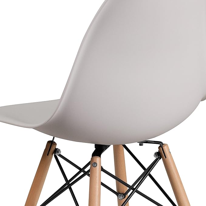 Flash Furniture Elon Series Plastic Modern Dining Chairs with Wooden Legs, Mid-Century Side Chairs for Dining Rooms and Offices, Set of 2, White - LeafyLoom