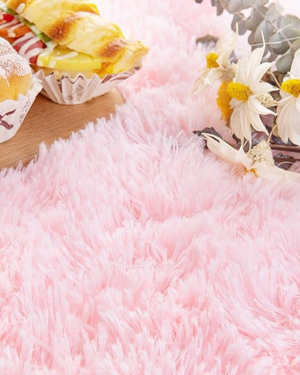 Noahas Ultra Soft Fluffy Rugs,Pink Area Rugs for Bedroom Shaggy Oval 2.6' x 5.3' Kids Bedroom Fuzzy Bedside Small Carpet Aesthetic,Nursery Rug for Baby,Room Decor for Teen Girls - LeafyLoom
