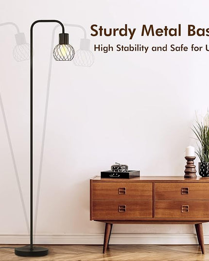 Floor Lamp, Industrial Floor Lamp for Living Room, Modern Standing Lamp with 6W LED Bulb, Foot Switch, Minimalist Pole Lamp Vintage Farmhouse Stand Up Lamps for Bedroom, Office, Book Nook,Black - LeafyLoom