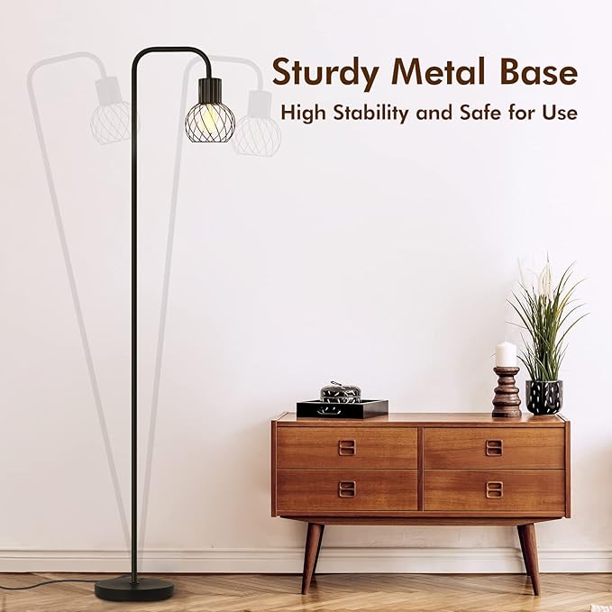 Floor Lamp, Industrial Floor Lamp for Living Room, Modern Standing Lamp with 6W LED Bulb, Foot Switch, Minimalist Pole Lamp Vintage Farmhouse Stand Up Lamps for Bedroom, Office, Book Nook,Black - LeafyLoom
