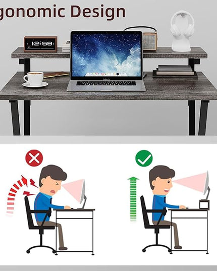 COTUBLR Small Desk, Small Computer Desk for Small Spaces, 27.5 Inch Computer Desk with Adjustable Monitor Stand, Compact Desk with Storage, Tiny Desk Study Desk for Bedroom Home Office, Grey - LeafyLoom