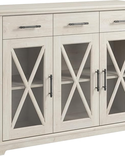 Bush Furniture Lennox Farmhouse Stand for 65 Inch TV | Living Room Entertainment Center with Storage, 46W, Linen White Oak - LeafyLoom