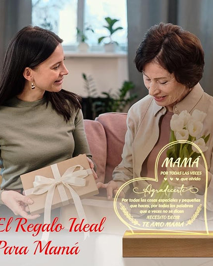 Regalos para Mamá, Gifts for Mom in Spanish, Regalo De Cumpleaños Para Madre- Engraved Wooden Base Lamp Presents- Regalos Para Mujer, Mama Gifts - LeafyLoom