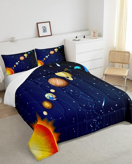 Erosebridal Boys Outer Space Down Comforter, Kids Galaxy Nebula Comforter Set King Size, Starry Sky Cosmos Bedding Set for Children Girls, Solar System Starry Landscape Quilted Duvet, Blue Purple - LeafyLoom