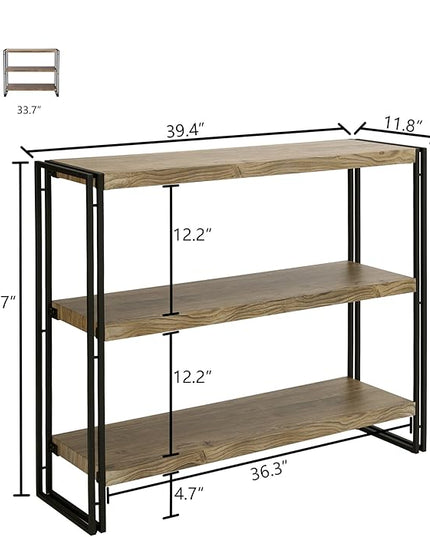 3 Tier Bookshelf Rustic Industrial Bookcase with Modern Open Wood Shelves, Sonoma Oak - LeafyLoom
