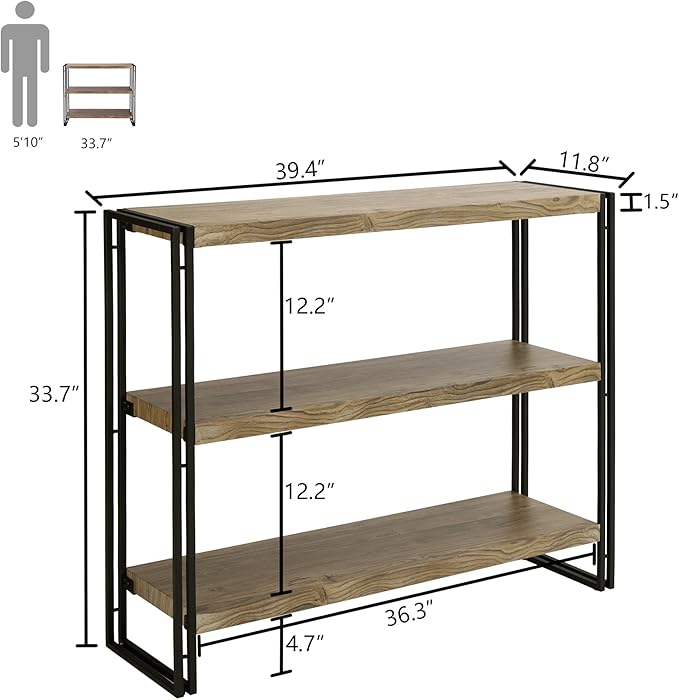 3 Tier Bookshelf Rustic Industrial Bookcase with Modern Open Wood Shelves, Sonoma Oak - LeafyLoom