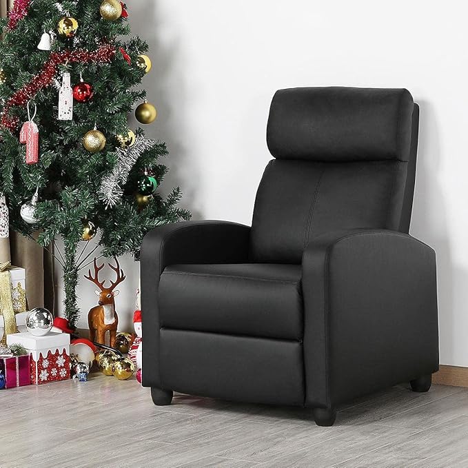 Yaheetech Recliner Chair PU Leather Recliner Sofa Home Theater Seating with Lumbar Support Overstuffed High-Density Sponge Push Back Recliners Armchair for Living Room - LeafyLoom