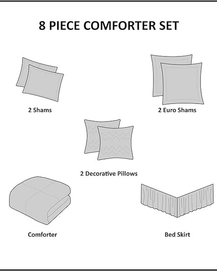 Madison Park Odette Cozy Comforter Set Jacquard Damask Medallion Design - Modern All Season, Down Alternative Bedding, Shams, Decorative Pillows, Queen(90 in x 90 in), Silver 8 Piece - LeafyLoom