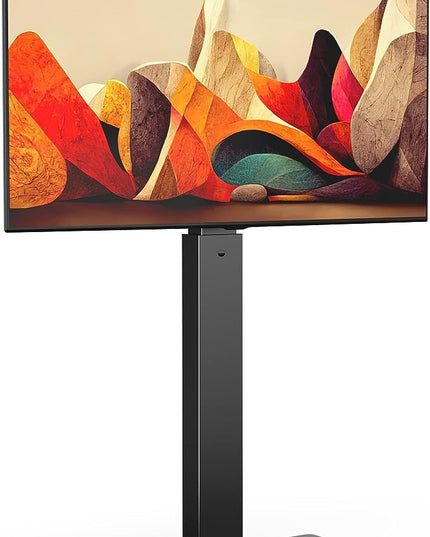 FITUEYES Universal Floor TV Stand Swivel Mount Height Adjustable for 27 32 55 65 70 inch Flat and Curved Screen TVs, Tempered Glass Base Black TV Stands with Cable Management Modern - LeafyLoom