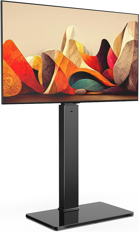 FITUEYES Universal Floor TV Stand Swivel Mount Height Adjustable for 27 32 55 65 70 inch Flat and Curved Screen TVs, Tempered Glass Base Black TV Stands with Cable Management Modern - LeafyLoom