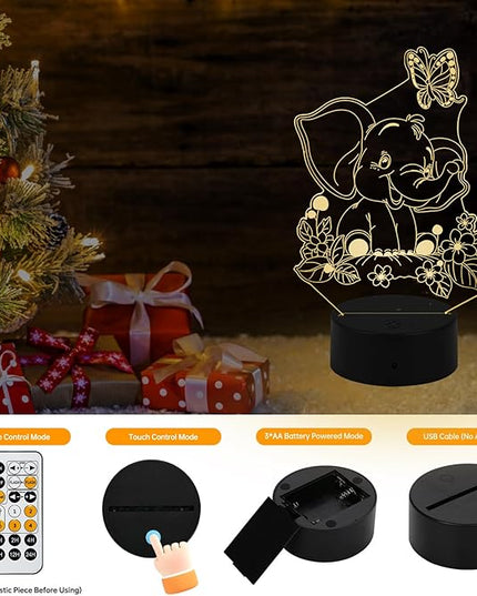 Elephant Play with Butterfly Illusion Room Decor Elephant Night Light Cute Elephant Desk Lamp with 7 Colors and Timing, Smart Touch & Remote Control Decorations Gifts for Girls, Kids, Boys - LeafyLoom