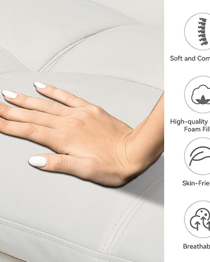 Memory Foam Faux Leather Futon Sofa Bed Couch,Convertible Futon Sofa Couch,Loveseat Sleeper Sofa Bed,Small Splitback Modern Sofa Bed for Living Room,Office,Apartment,White - LeafyLoom