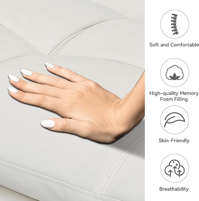 Memory Foam Faux Leather Futon Sofa Bed Couch,Convertible Futon Sofa Couch,Loveseat Sleeper Sofa Bed,Small Splitback Modern Sofa Bed for Living Room,Office,Apartment,White - LeafyLoom