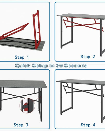 47 Inch Foldable Computer Desk, Folding Space-Saving Home Office Table, Study Writing Gaming Workstation for Small Space, No Assembly Needed,Grey Oak - LeafyLoom