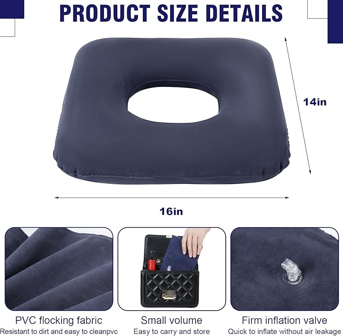 4 Pcs Donut Cushion Inflatable Donut Pillow Portable Anti Bedsore Seat Pillow Donut Pillow Cushion with 2 Air Pump for Tailbone Pain, Hemorrhoids, Pregnancy, Bedsore - LeafyLoom