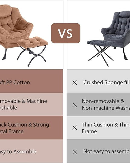 Oversized Chair with Ottoman, Removable Modern Chair with Folding Footrest, Comfortable Reading Chair for Bedroom, Study, Living Room, Courtyard (Plush Brown) - LeafyLoom