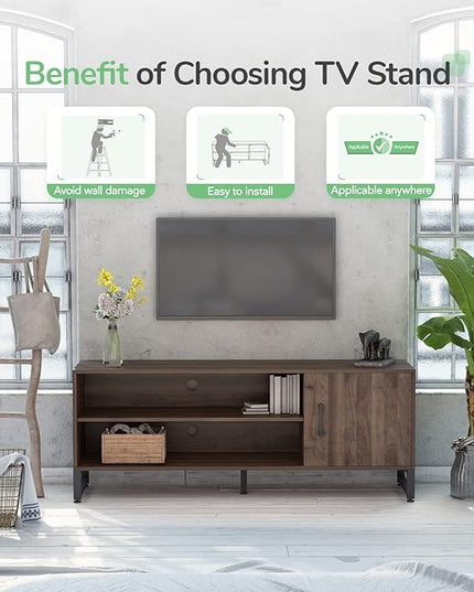 Novilla Media Console, TV Stand for TV's up to 58" Flat Screen Living Room Storage Cabinet Doors and Shelves Entertainment Center, 53 Inches, Walnut - LeafyLoom