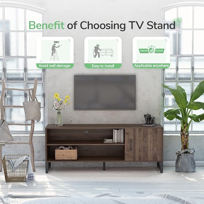 Novilla Media Console, TV Stand for TV's up to 58" Flat Screen Living Room Storage Cabinet Doors and Shelves Entertainment Center, 53 Inches, Walnut - LeafyLoom