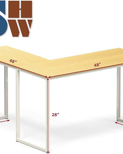 SHW 48-Inch Mission L-Shaped Home Computer Desk, Oak - LeafyLoom