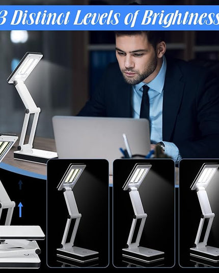 6 Pcs Foldable LED Desk Lamp with USB 3 Adjustable Brightness Portable Rechargeable Light Folding 240 Lumens Touch Control Table Lamp for Travel Reading Home Office, Battery and USB Powered - LeafyLoom
