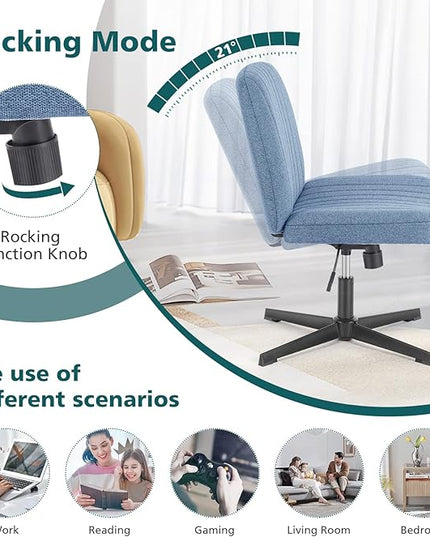 OLIXIS Cross Legged Armless Wide Adjustable Swivel Padded Home Office Desk Chair, Blue - LeafyLoom