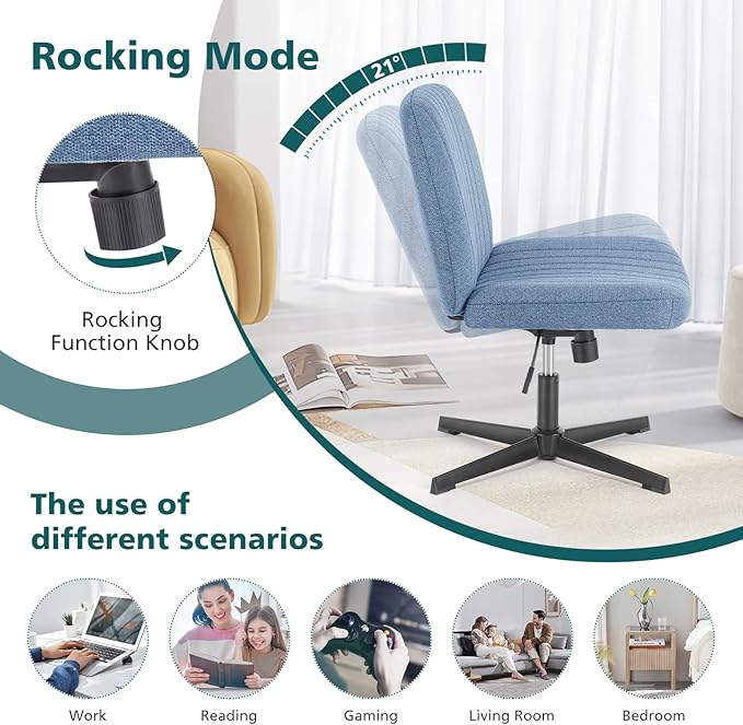 OLIXIS Cross Legged Armless Wide Adjustable Swivel Padded Home Office Desk Chair, Blue - LeafyLoom