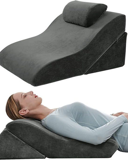 Axelrod Bed Wedge Pillow Set Foam | Adjustable Pillows for Back, Leg and Knee Pain Relief | Post Surgery Ortho Pillow – Anti Snoring, Heartburn, Acid Reflux & GERD- Dark Grey - LeafyLoom