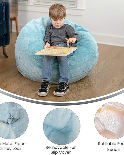 Flash Furniture Dillon Small Teal Furry Bean Bag Chair for Kids and Teens - LeafyLoom