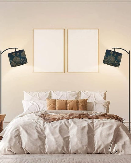 Modern Arc Floor Lamp with Dimmer Mid Century art deco luxury flower roses line golden Hand drawn for packaging Metal Standing Lamp with Linen Shade Footswitch for Living Room Bedroom Office - LeafyLoom