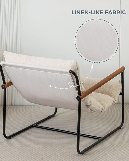 MAXYOYO Sherpa Accent Chair, Boucle Arm Chair Living Room Chair, Reading Accent Chair, Mid Century Modern Bedroom Chair,Teddy Armchair Wooden Arms Metal Frame - LeafyLoom