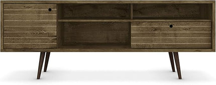 Manhattan Comfort Liberty Mid Century Modern TV Stand for Televisions up to 65 Inches, Bedroom and Living Room Entertainment Center with Storage, Shelves, and Cabinet, 71" Wide, Rustic Brown - LeafyLoom