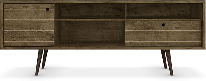 Manhattan Comfort Liberty Mid Century Modern TV Stand for Televisions up to 65 Inches, Bedroom and Living Room Entertainment Center with Storage, Shelves, and Cabinet, 71" Wide, Rustic Brown - LeafyLoom