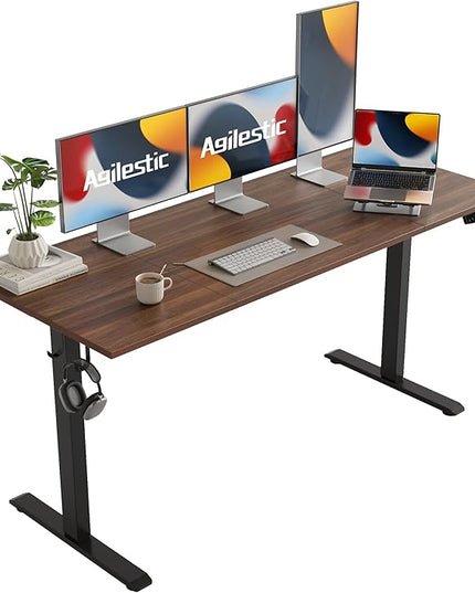 Electric Standing Desk, Large 63 x 24 Inches Height Adjustable Desk, Sit Stand up Desk for Work Office Home, Dark Walnut - LeafyLoom