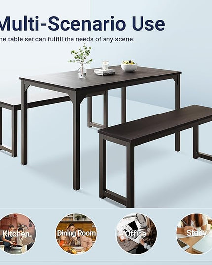 Allewie Modern 3-Piece Dining Table Set for 4, Sturdy Metal Frame Structure, Space-Saving for Kitchen/Dining Room/Living Room/Studio, Black/Black - LeafyLoom