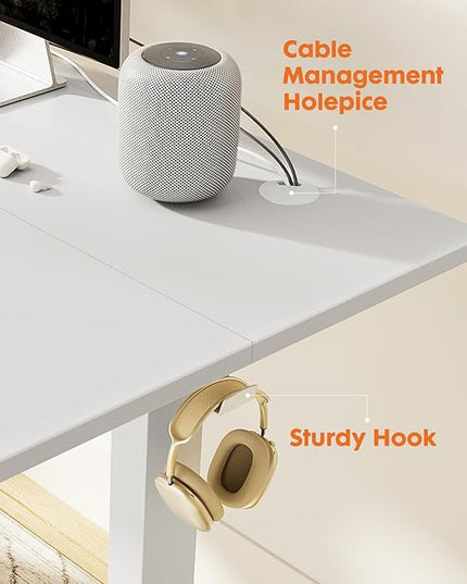 Sweetcrispy Standing Desk Adjustable Height, 48inch Electric Sit Stand up Desk for Home Office, Modern Rising Work Table for Computer Laptop, Lift Gaming Desk Sturdy Ergonomic Workstation, White - LeafyLoom