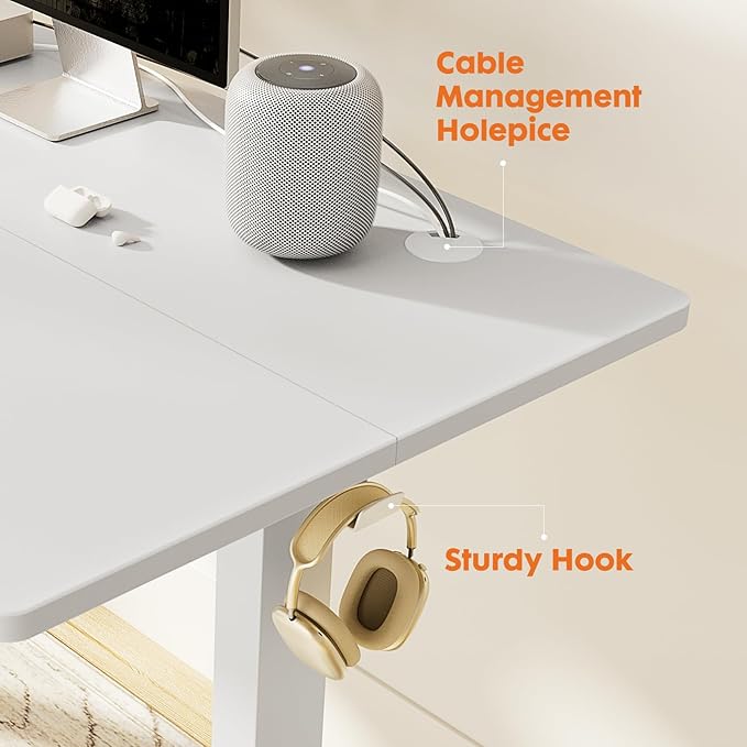 Sweetcrispy Standing Desk Adjustable Height, 48inch Electric Sit Stand up Desk for Home Office, Modern Rising Work Table for Computer Laptop, Lift Gaming Desk Sturdy Ergonomic Workstation, White - LeafyLoom