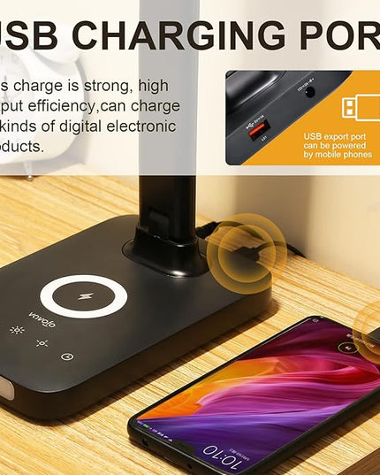VAVOFO LED Desk Lamp with Fast Charger, USB Charging Port, Desk Light for Home Office with 5 Brightness Levels, Touch Control, 30/60 min Auto Timer, Eye-Caring Dimmable Table Lamp with Adapter - LeafyLoom