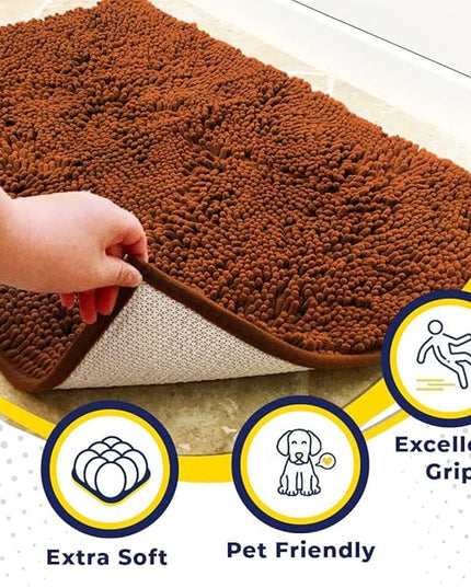 Muddy Mat® Shown on TV – Super Absorbent Microfiber Dog Door Mat for Muddy Paws, Non-Slip Washable Pet Rug, Quick Dry Chenille Entryway Carpet, Machine Washable Indoor Outdoor mat, Orange 28"x18" MuddyMat