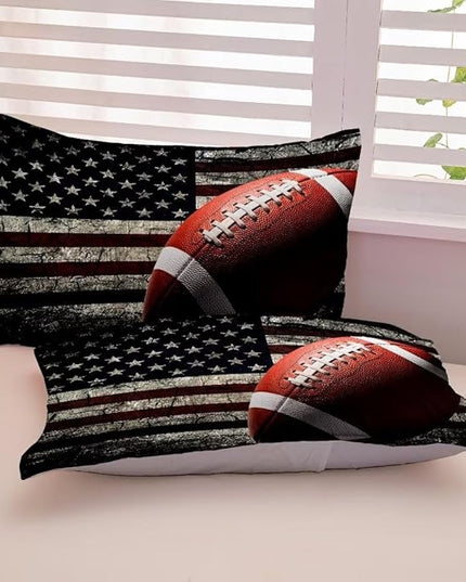 American Football Comforter Set for Boys Teens,Kids Sports Bedding Set Full Size,USA Flag Football Printed Bedroom Sets with 2 Matching Pillow Shams - LeafyLoom