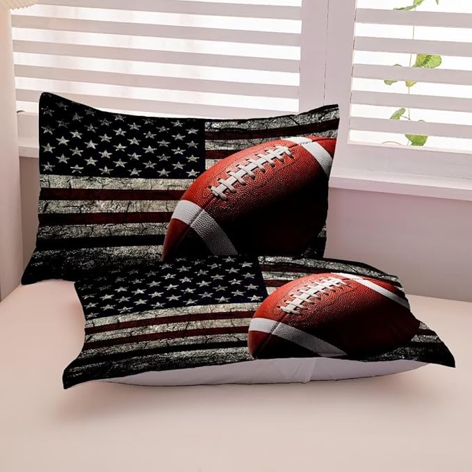 American Football Comforter Set for Boys Teens,Kids Sports Bedding Set Full Size,USA Flag Football Printed Bedroom Sets with 2 Matching Pillow Shams - LeafyLoom